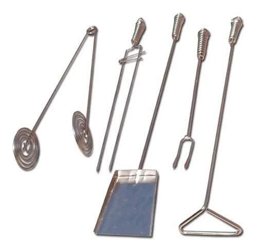 Set 5 Accesorios Niquelados Parrillero Asado Parrilla Asador 0