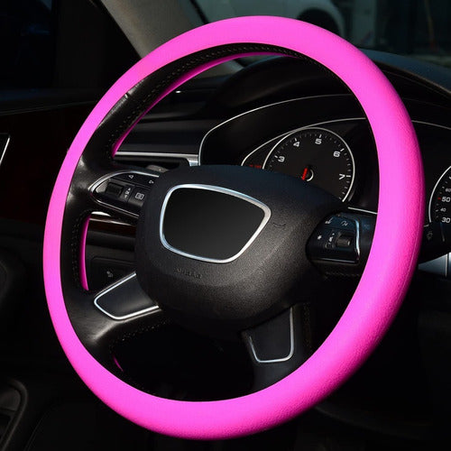 Steering Wheel Cover + 2-Button Peugeot Key Case Silicone Pink 3