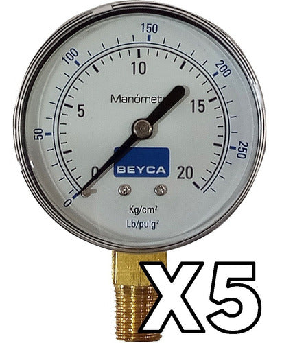 Beyca 5 Manómetro 20 Kg 63 Mm Rosca 1/4 Infe. Gas Agua Aire 1