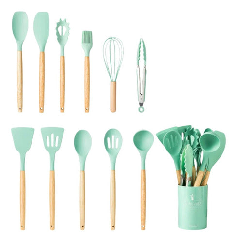 Aloha Set X12 Utensilios Cocina Silicona Mango Madera 6