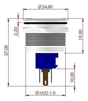 Metallic Push Button Switch Power Symbol Ø 22mm 220VAC Without Latch 2
