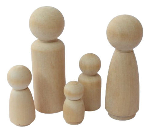 Muñecos De Madera Natural Peg Dolls X 5 Familia Constelacion 0