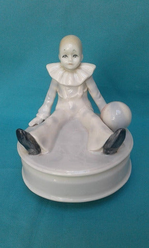 Antigua Caja Musica Arlequin Pierrot Art Deco Porcelana 0