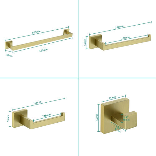 Kit Acessórios Banheiro Aço Inox Dourado  Premium 4 Peças 6