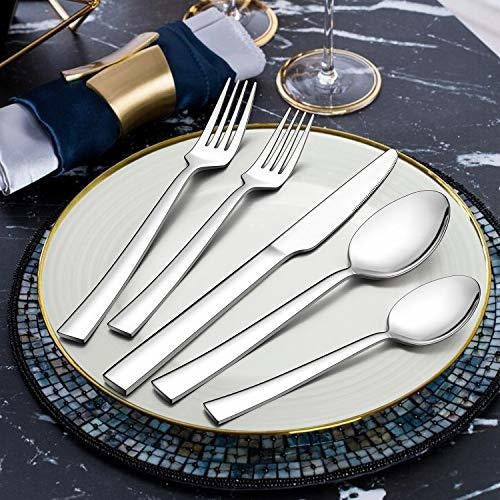 Lianyu - 45-Piece Square Cutlery Set with Serving Utensils 4