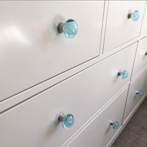 Aqua Blue Bubbles Glass Dresser Drawer Pulls / 12 Units 1