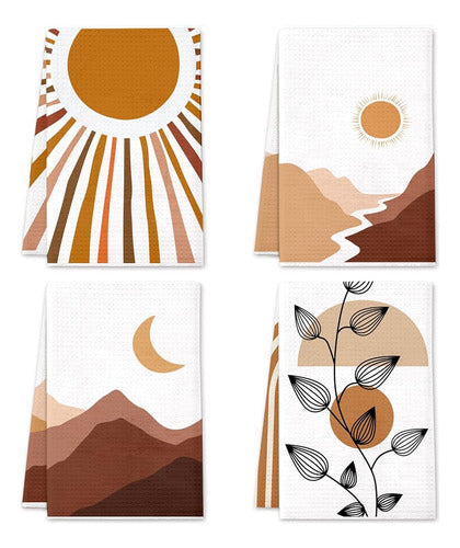 Lebsitey Boho Kitchen Towels, 4 Pack Boho Mountains, Rivers, Sun and Moon Tea Kitchen Towels, Absorbent 0