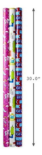 Hallmark Reversible Kids Birthday Wrapping Paper, Monsters A 4