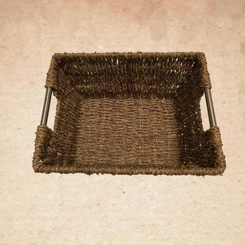 Eluney Deco & Garden Natural Fiber Basket with Metal Handle Large 42x33x20 5