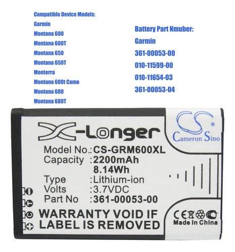 Cs Cameron Sino Battery for GPS Garmin 010-11599-00, 361-00053-00 and More 2