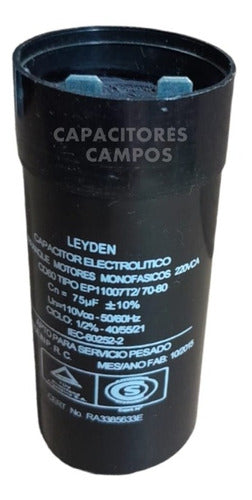 Leyden Electrolitic Capacitor for Motors 70 - 80 µF 110/125 VAC 0