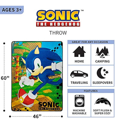 Franco Kids Bedding Super Soft Micro Raschel Throw, 46 In X 60 In, Sonic The Hedgehog 1