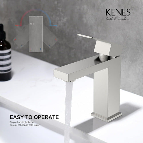 KENES Single Handle Bathroom Faucet in Brushed Nickel with Pop-Up Drain 3