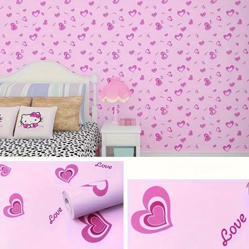 10 Papel Adhesivo Empapelar Pared Rosa Corazon Love 45cmx1mt 2