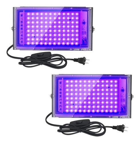 Luces Negras Uv 100w, Impermeables Ip65, Pack 2 Fiesta Glow 0