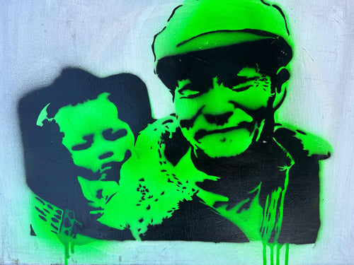 Cuadro Sobre Bastidor Estilo Stencil Street Art Verde Fluor 5