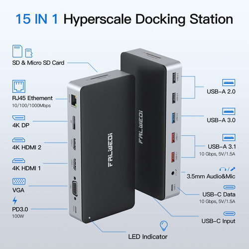 Falwedi USB-C 15-in-1 Multiport Docking Station 4K 1