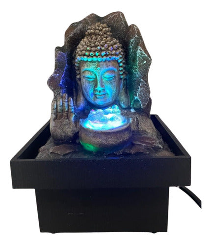 Small Buddha Water Fountain Hand LED Color Cascade 19cm Zn 1