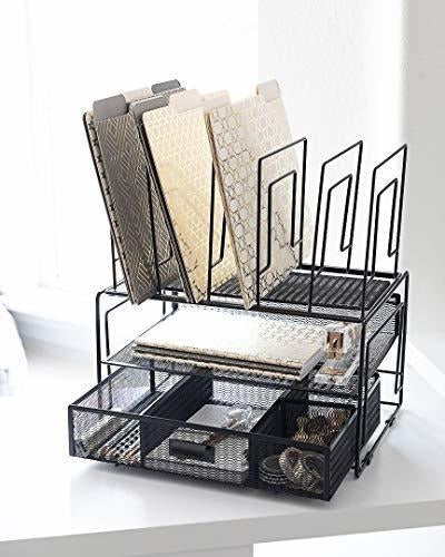 Blu Monaco Black Workspace Desk Organizer with Drawer - 3 Levels 3