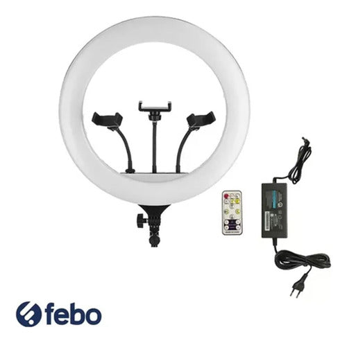 Aro De Luz Led 46cm + Funda + 3 Soportes Para Celular Febo 1