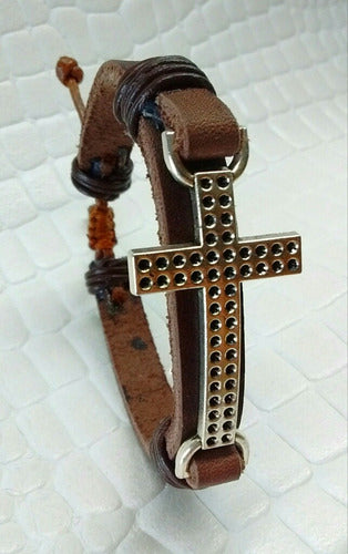 Leather Bracelet with Steel Casting Cross - Mayma Queens Bijou 1