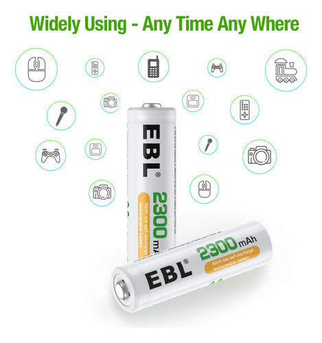 EBL 4 Rechargeable AA Batteries 2300mAh with Storage Case 6