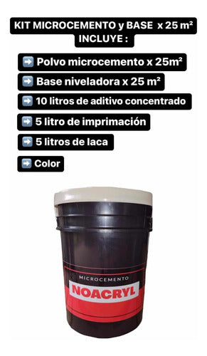 Noacryl Microcemento Combo Kit + Base 25m² with Primer + Additive + Lacquer 0