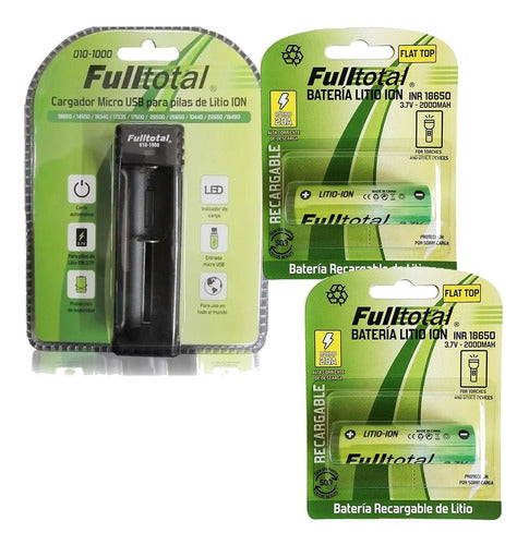 Fulltotal Combo 2 Battery 18650 2000mAh + USB LED Charger 0