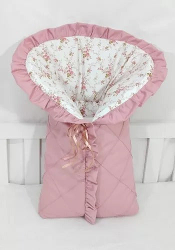 Saco De Dormir Porta Bebê Rose Rosa Antigo Floral Algodão 3