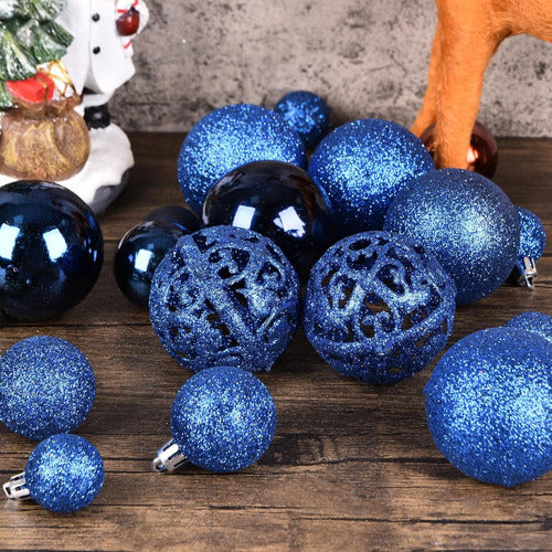 Set Adornos Navideños Colgantes Para Arbol Azules 100 Unidad 1