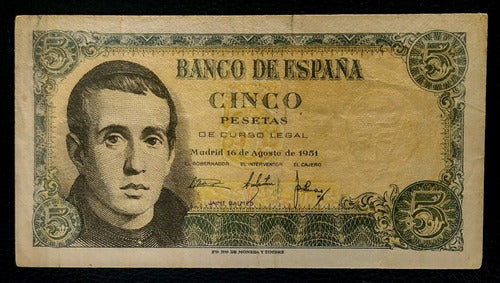 España Billete 5 Pesetas 1951 Exc Serie I Pick 140 0