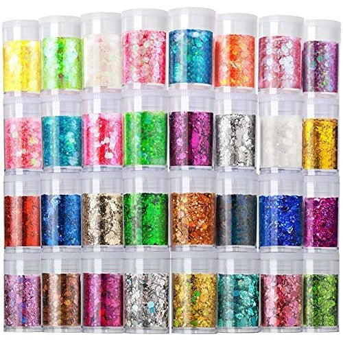 Leobro Holographic Chunky Glitter, Set Of 32 For Epoxy Resin 0