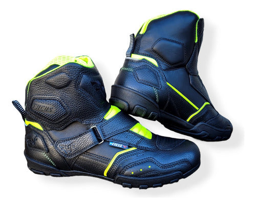 Facus Botas Moto Ruta B03 Negro Con Amarillo Fluor 0