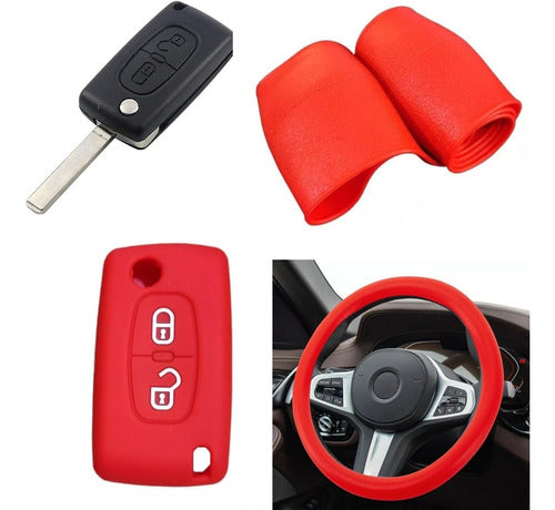 Citroen Cubre Volante + Funda Llave Silicona - Rojo 0