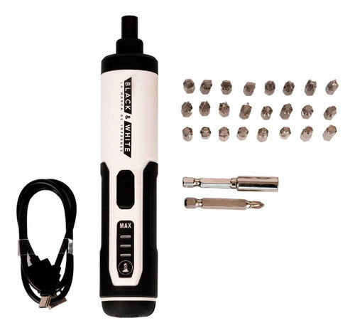 Black & White Rechargeable Screwdriver with Case and Accessories 0