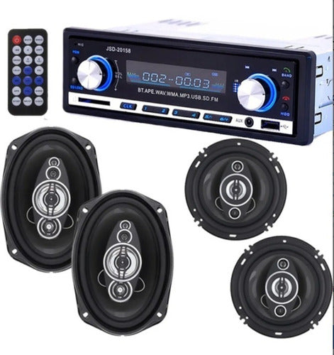 Bluetooth Stereo JSD-5 Car USB MP3 FM + 4 Speakers 0