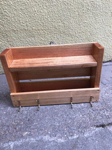 Repisa Porta Llaves Con Estantes En Madera Reciclada Natural 2