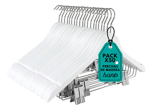 Hants Pack X50 Wooden Hangers with Clips 0