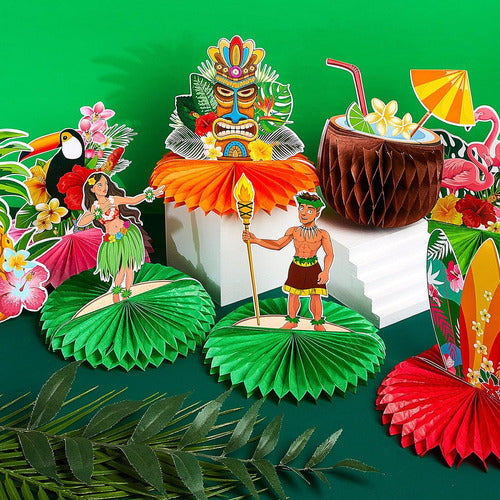 HERMES SHOP Hawaiian Luau 3D Table Centerpiece with Flamingos, 10 Pieces 3