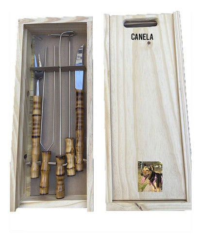 Personalized BBQ Set with 5 Wooden Handled Utensils 3