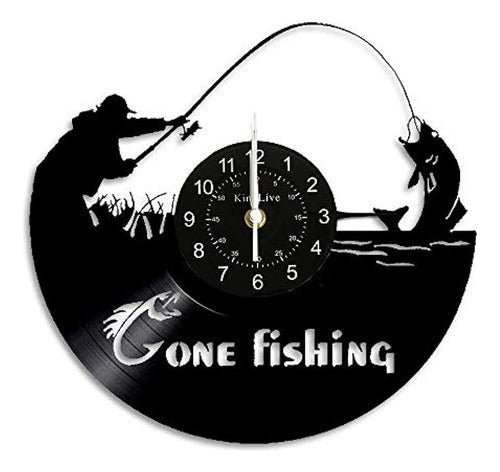 Kinglive Vintage Vinyl Wall Clock Gone Fishing 0