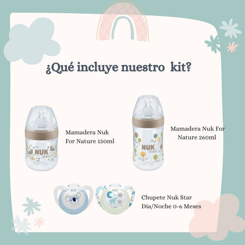 NUK For Nature Baby Bottle Set 260ml 150ml and Star Pacifiers 1