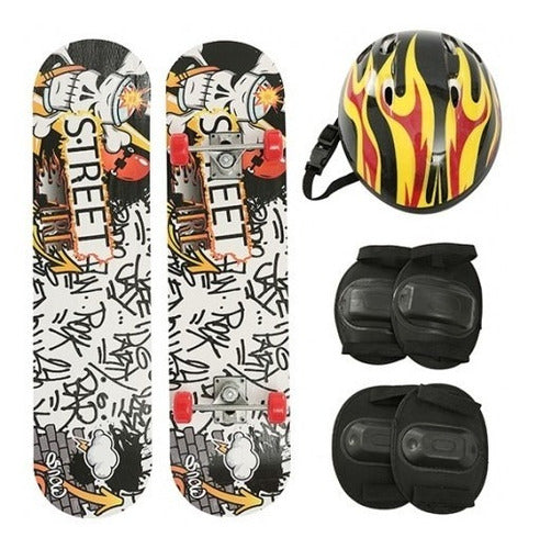 Set Skate Patineta Doble Cola Protección Y Casco-del Tomate 0