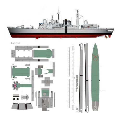 PAPERCRAFT HMS Sheffield (D80) Malvinas Scale 1.335 Papercraft 0