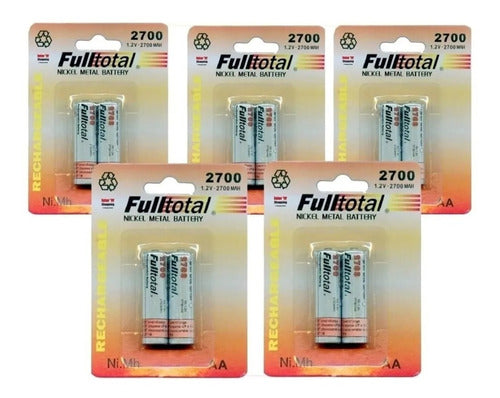 Fulltotal Combo of 10 Rechargeable AA Batteries 2700mAh NiMH 0