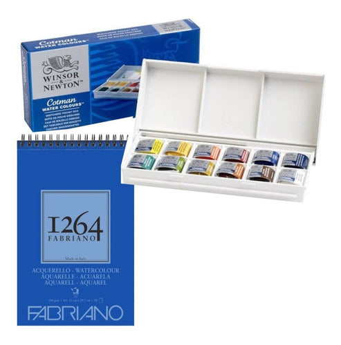 Kit Fabriano A4 Watercolor Paper And Winsor And Newton Cotman Watercolors Set 0