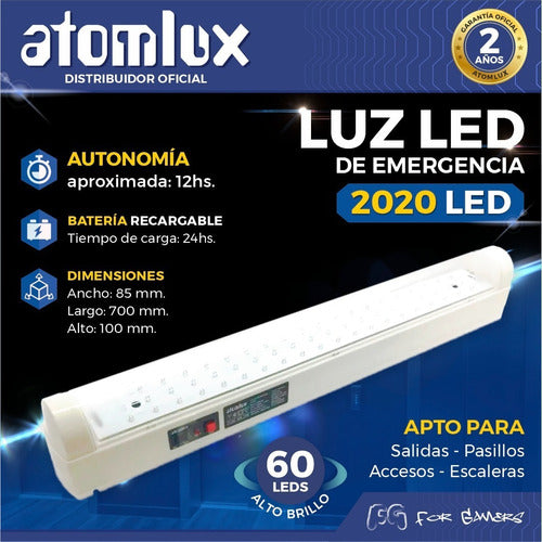 Atomlux Emergency Light 2020LED 60 LEDs 12 Hrs Autonomy Pack of 3 1