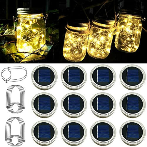 Smilingtown Solar Mason Jar String Light Lids, 12 Pack 30 Le 0