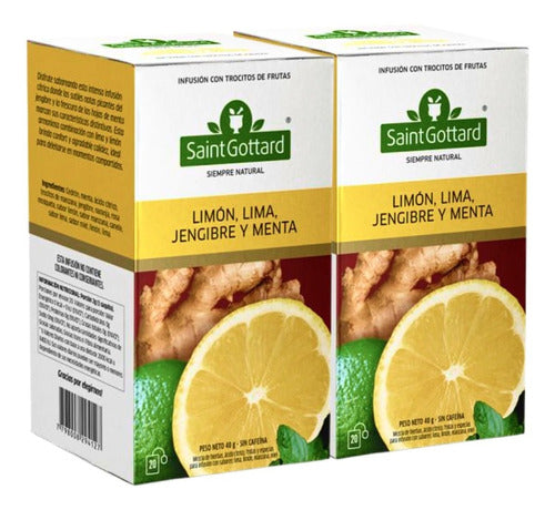 Saint Gottard Ginger, Lemon, Lime, and Mint - 20 Sachets x 2 Units 0