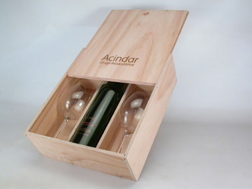 Caja De Madera Grabada A Laser, Para 3 Vinos O 2 Copa Y Vino 1